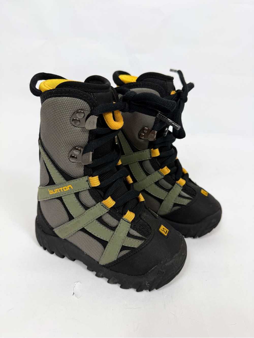 Burton Kids Olive, Gray & Yellow Winter Boots Moto Snowboard Unisex